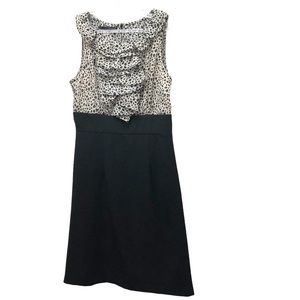 Maurices W Size 7/8 Black/Cream Scoop Neck Knee Length Dress with Ruffle Detail